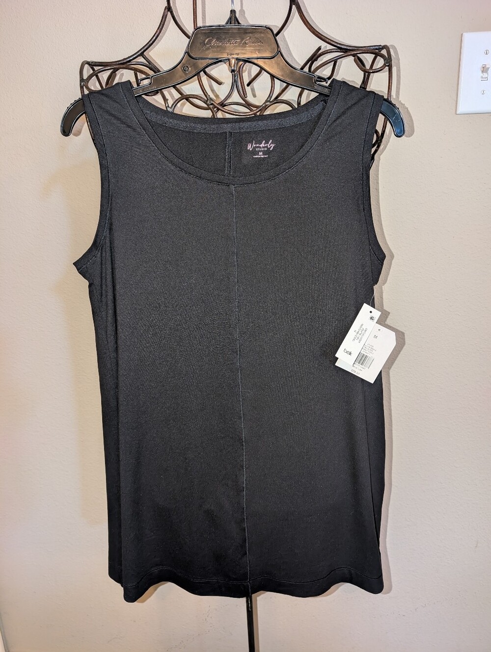 Wonderly True Black Yummy Sleeveless Tunic Tank Top